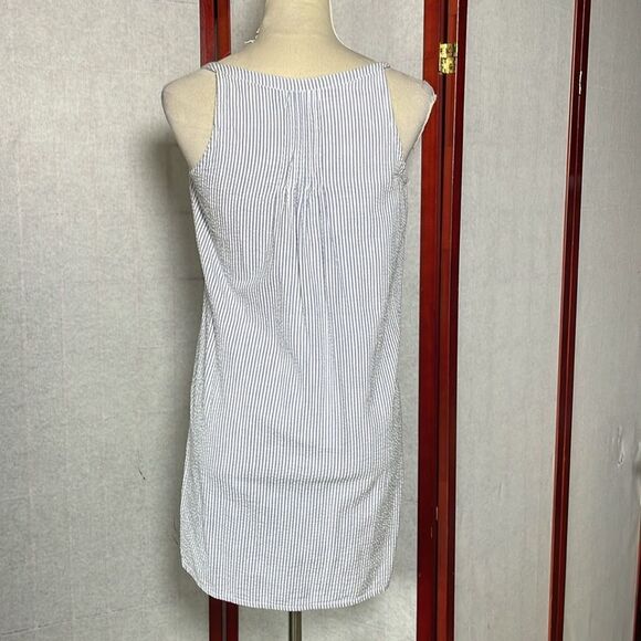 Blue and White Striped Nautical Vibe Sleeveless V-Neck Dress (Size: XS) - Picture 4 of 10